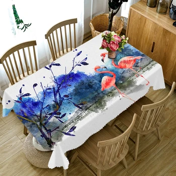 

3D Colorful Natural Scenery Flamingo Tablecloth Thicken Cotton Rectangular/Round Table Cloth for Wedding Picnic Party