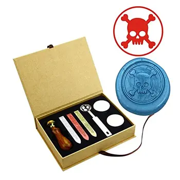 

Pirate Crossed Bone Vintage Style Brass Wooden Handle Wax Seal Stamps Kit Party Envelope Stamps