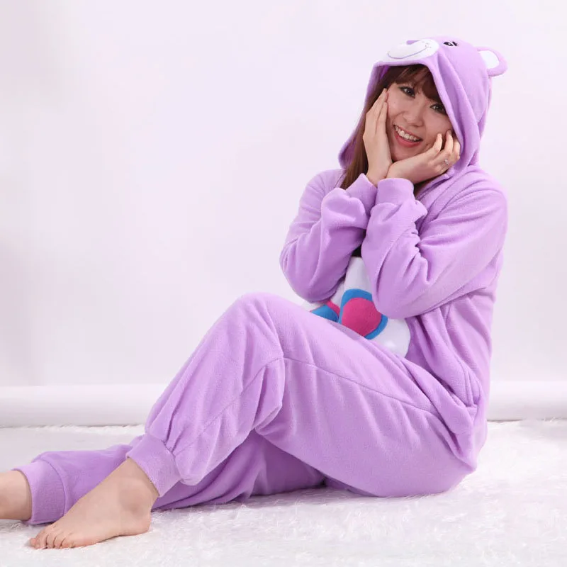 Челнока фиолетовый заботливые мишки Kigurumi мультфильм животных пижамы Для женщин
