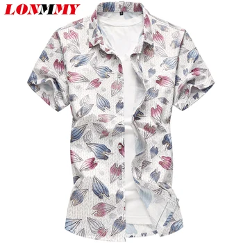 

LONMMY 5XL 6XL 7XL Floral shirt men casual slim fit Short sleeve blouses Flower mens shirts dress camiseta masculina 2018 Summer