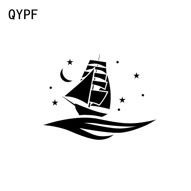 

QYPF 14.4*10.9CM Fashion Ship Sailboat Ocean Sailing Vinyl Car Sticker Accessories Silhouette Motorcycle Decals C16-1060