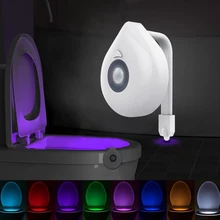 Luz LED para asiento de inodoro, luz nocturna, Sensor de movimiento, luz para WC, lámpara cambiable de 8 colores, retroiluminación con pilas AAA para inodoro y niños