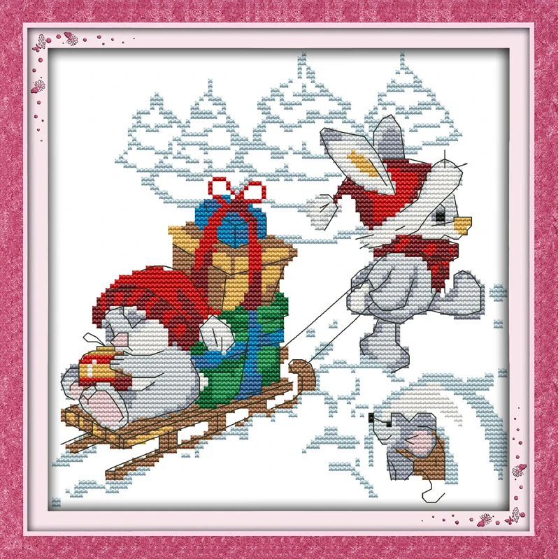 

Lovely Christmas rabbit , counted printed on fabric DMC 14CT 11CT Cross Stitch kits,embroidery needlework Sets, Home Decor