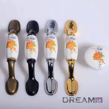 

1pcs Yellow Rose Rural Style Cabinet Wardrobe Cupboard Drawer Pulls Ceramic Handles(CC:76mm)