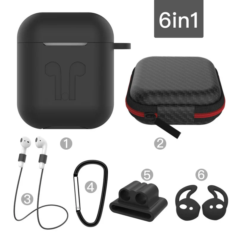 

Airpods Case For Headphones Silicone Protective Cover Skin Accessories For Apple Wireless Bluetooth Earphone 6-Piece Set