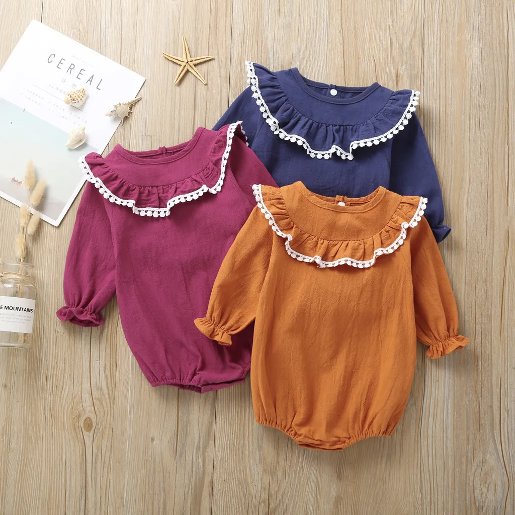 

Winter Baby Girl Rompers Autumn Princess Newborn Baby Clothes For Girls Doll Collar Ruffles Solid Romper Body suit Clothes#p4