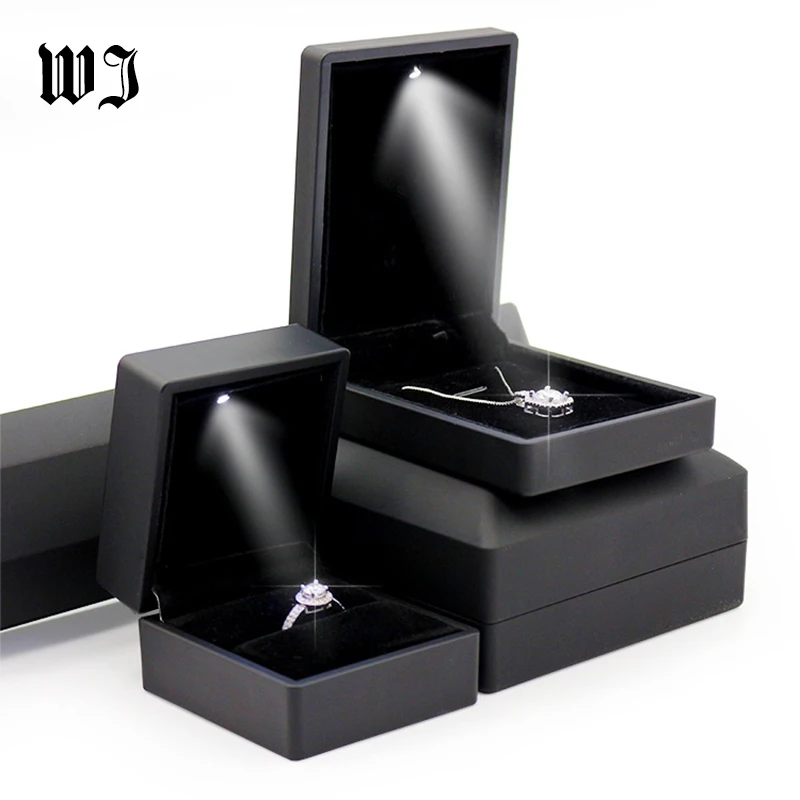 Black Blue LED Lighted Jewelry Engagement Wedding Ring Necklace Pendant