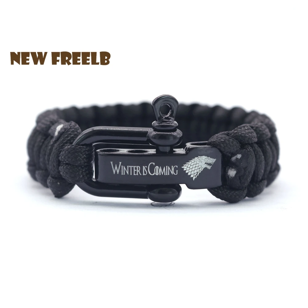 NEW FREELB Game of Thrones House Stark Logo Paracord Survival Black Metal Buckle Laser Print Handmade Jewelry for Women Men fans