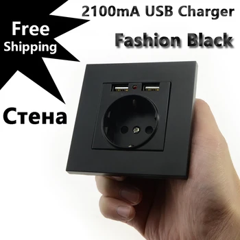 

Mobu Wall Socket Power 16A EU Standard Outlet With Dual USB Charger Port for Mobile Phone PC panel Black USB Socket Power