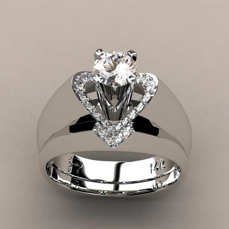 

Female Promise Crystal White Wedding Ring Set Luxury 925 Silver Heart Engagement Ring Vintage Party Rings For Women Jewelry