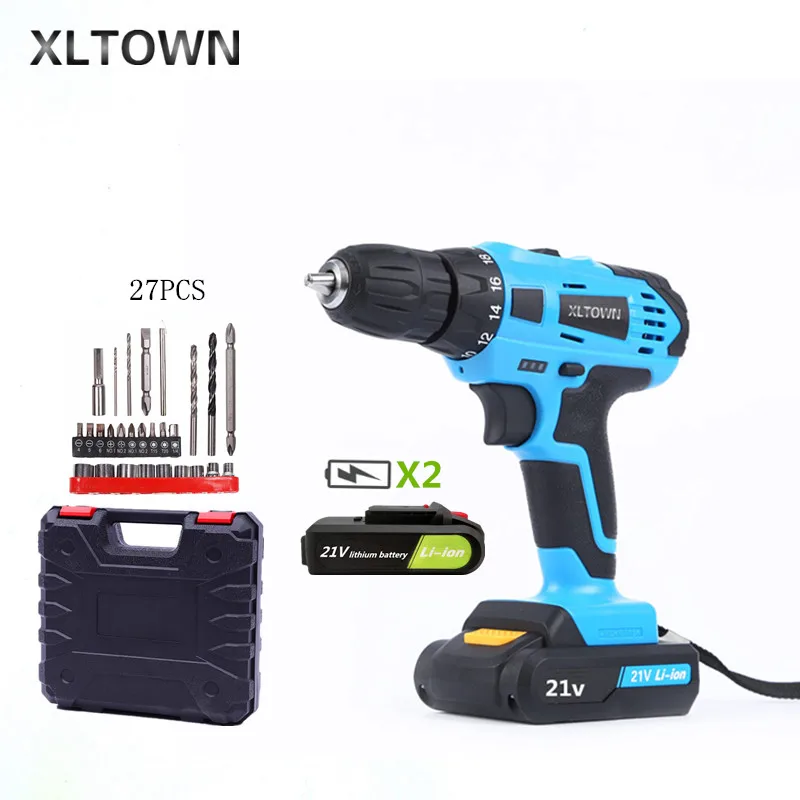 

XLTOWN 21V hand Electric drill Rechargeable lithium battery electric screwdriver cordless Electric drill Power Tools with 27pcs