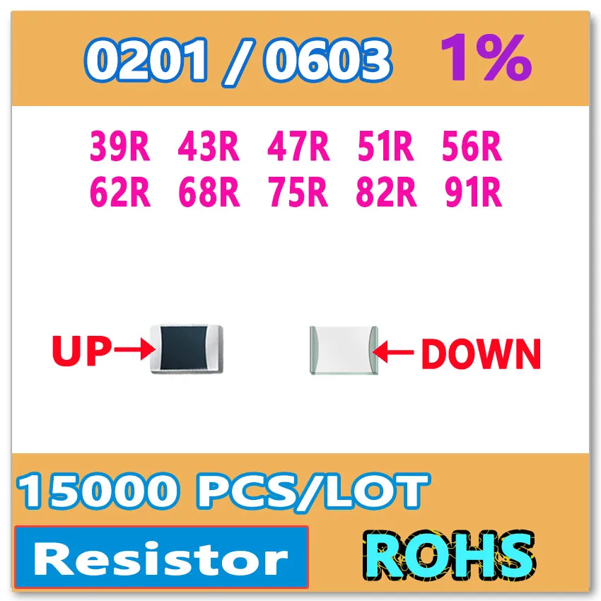 JASNPROSMA 0201 F 1% 15000 шт 39R 43R 47R 51R 56R 62R 68R 75R 82R 91R smd 0603 резистор Ом высокого качества