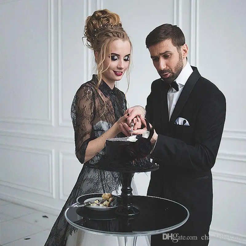 White-and-Black-Wedding-Dresses-Unique-2016-High-Collar-Sleeves-Lace-Bridal-Dress-New-Collection-Small (3)