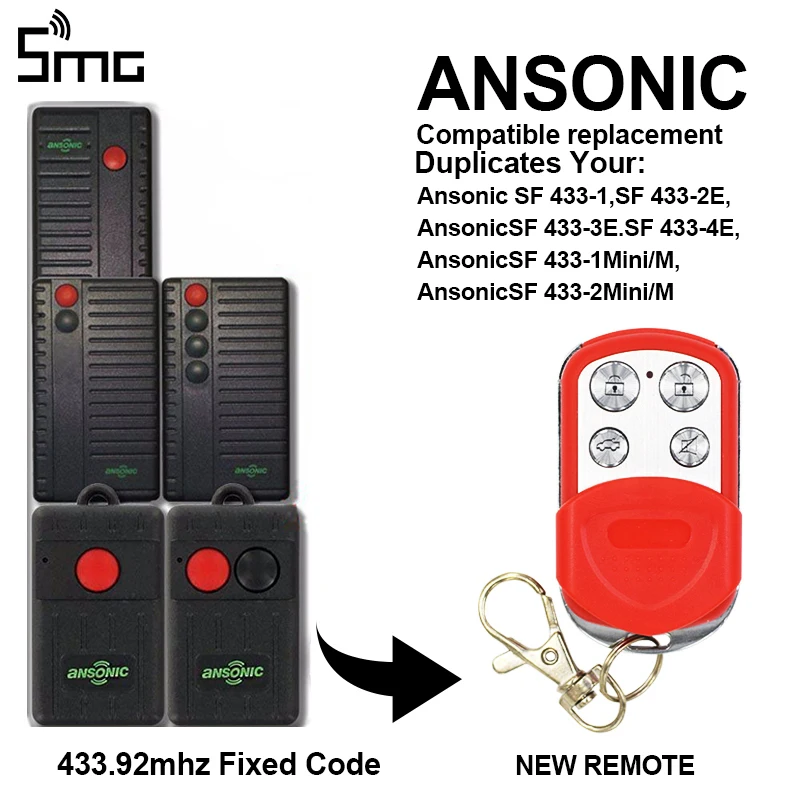 1 шт. Ansonic SF 1 Mini M 2 Mini M 433 МГц пульт дистанционного управления Замена ANSONIC пульт дистанционного управления гаражом беспроводное реле фиксированный код