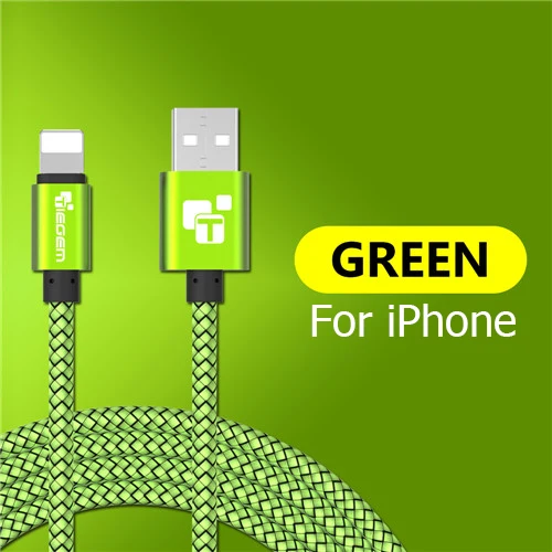 USB кабель Tiegem для iPhone 7, 8, 6, 5, 6s, S, 5, se plus, X, XS, MAX, XR, кабель для быстрой зарядки, Usb кабель для мобильного телефона, 3 м - Цвет: Зеленый