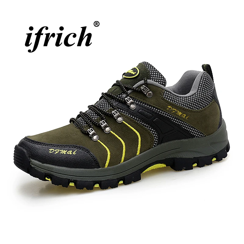 

Man Hiking Shoes Army Green Gray Mountain Shoes Male Autumn Winter Tactical Sneakers Man PU Leather Anti-slip Climbing Shoes