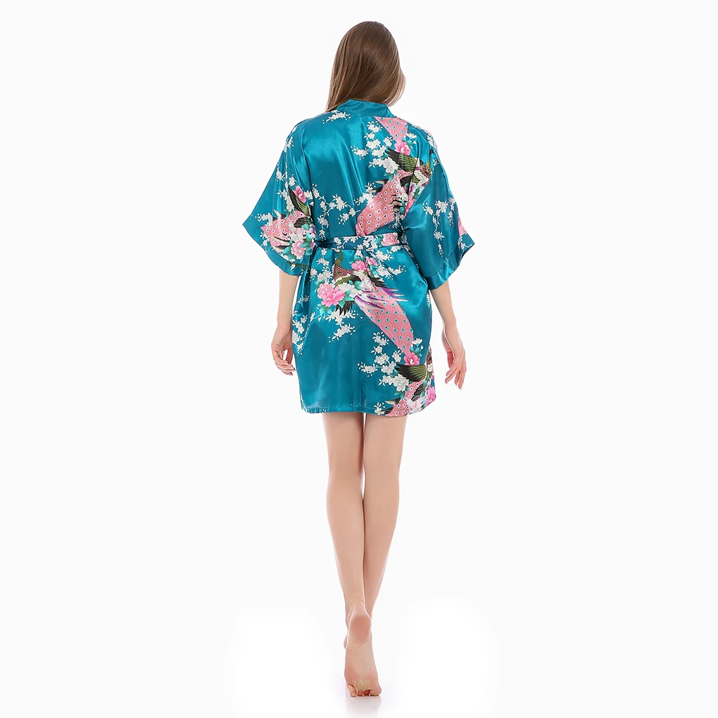 Для женщин эмуляции Шелковый цветок короткая ночная рубашка Половина рукава халат пижама