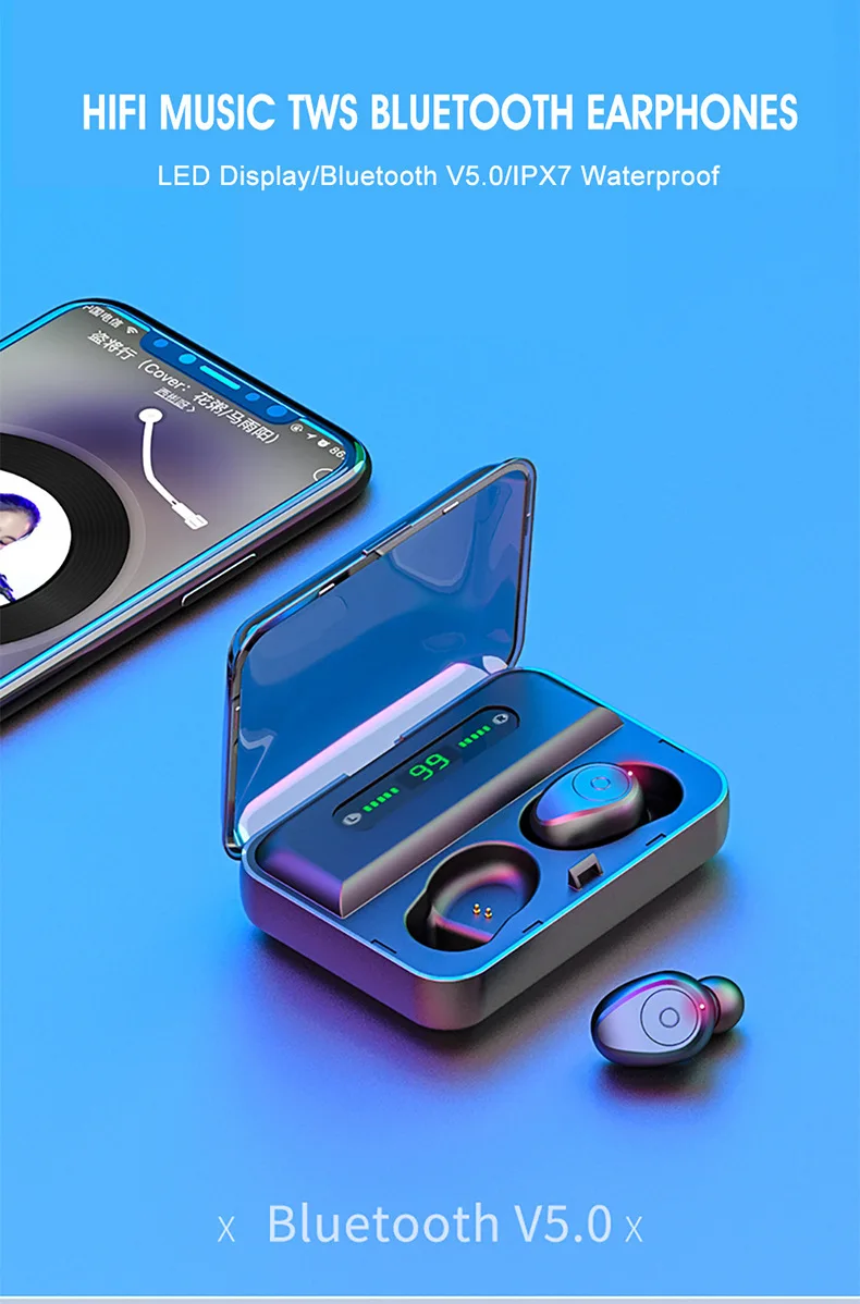 

F9-5 TWS Wireless Bluetooth 5.0 Earphones Mini Invisible Earbuds 8D Stereo Noise Cancelling Headset LED charger Display earpiece