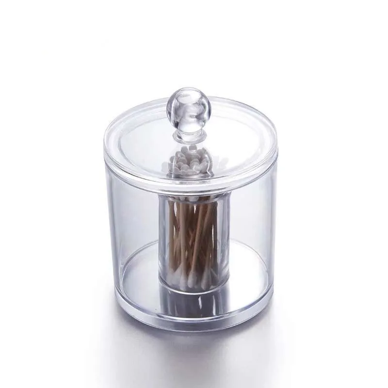 

Clear Acrylic Cotton Swab Sticks Organizer Box Portable Round Container Storage Case Clean Cotton Buds Ear Clean Tools Box