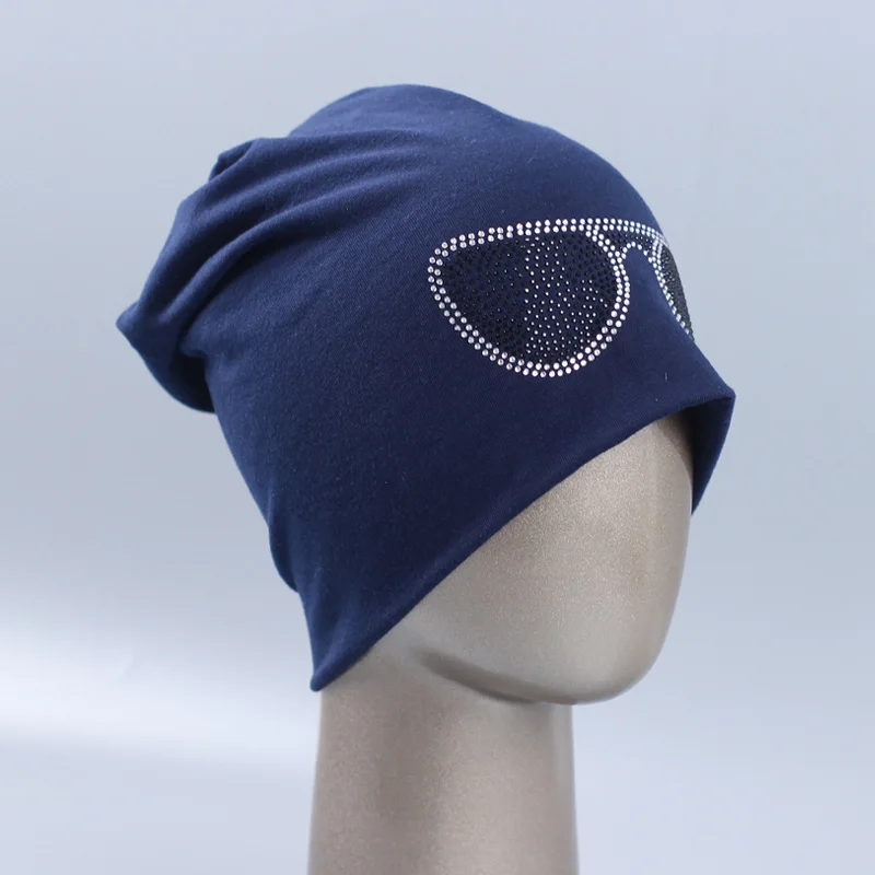Geebro женские очки дизайн шапочка головные уборы для девочек, мужские и женские бейсбольные кепки, круглые шапки без полей для женщин, вязаные женские шляпа с Стразы - Цвет: dark blue