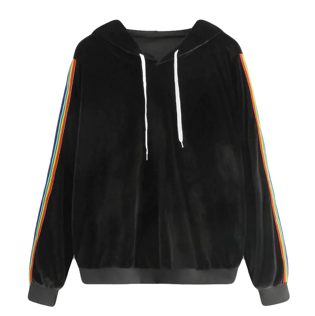 

Women's Rainbow Stripe Hooded Sweatshirt Fashion Casual Clothes Ladies Simple Loose Pullover Coat Oversized Hoodie Moletom