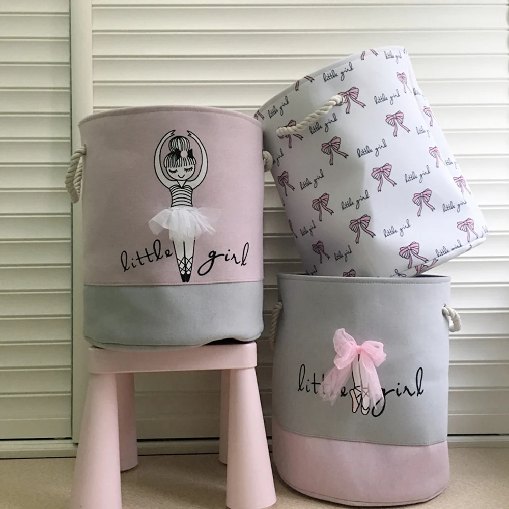 

Foldable Laundry Basket for Dirty Clothes Pink Ballet Girl Toys baskets bag Organizer kids Home Storage washing Organization
