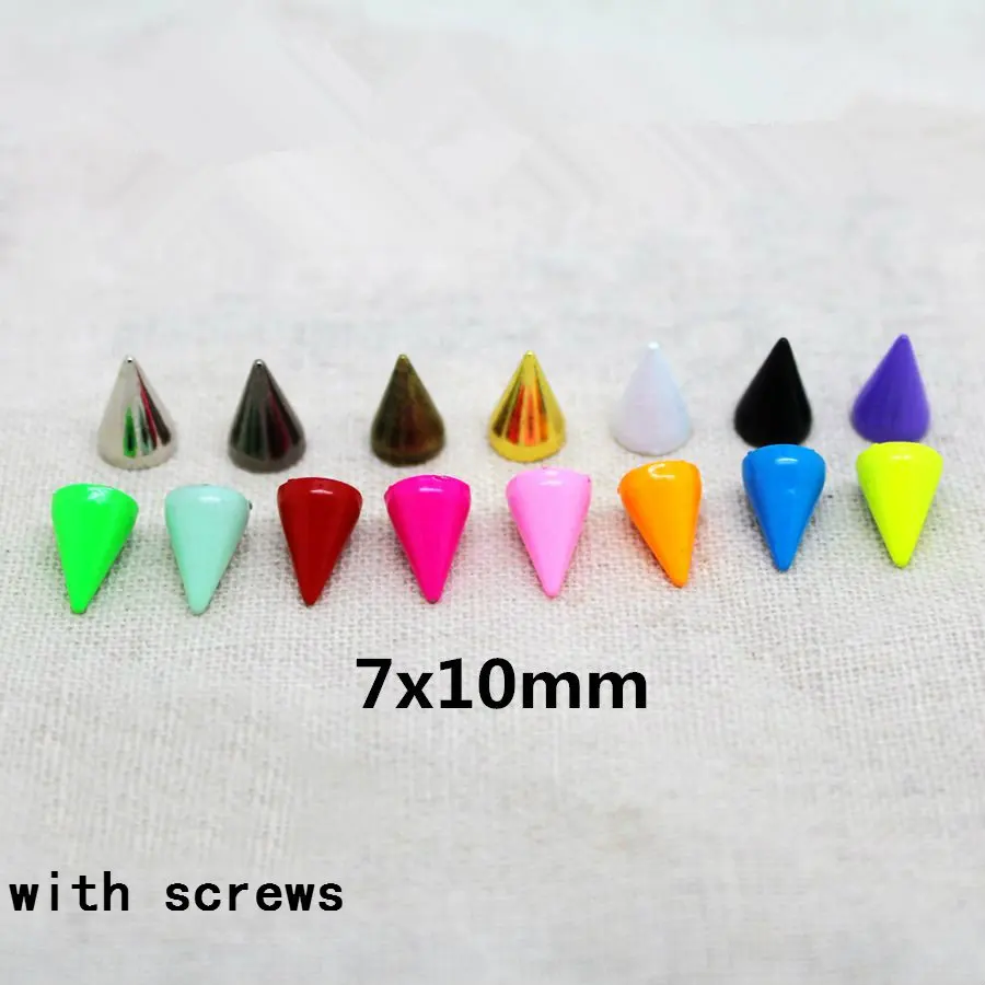 50set di 7*10mm Pallottola Cono Borchie E Punte di Colore Per I Vestiti FAI DA TE Artigianale Rivetti Per Indumenti Per Il Sacchetto di Cuoio scarpe Tachuelas Ropa