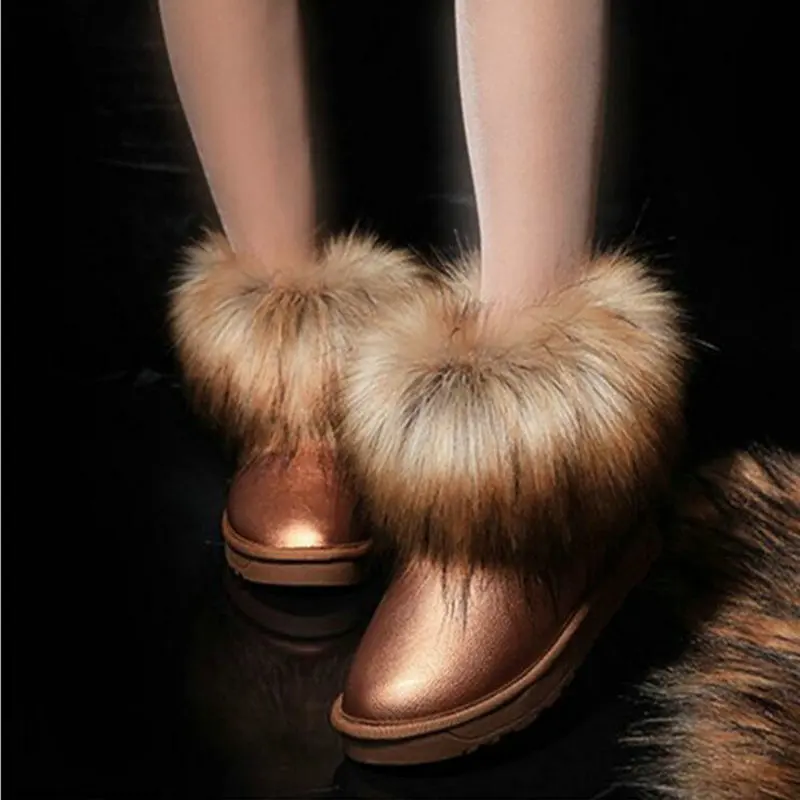 

Female Raccoon Fur Boots Women Snow Boots Fashion Natural Big Fox Fur Warm Winter Boots Slip-On Ankle Boot TT-17Z