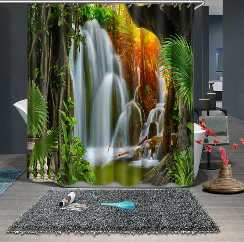 

Jungle Waterfall Pattern Personality Waterproof Shower Curtain Partition