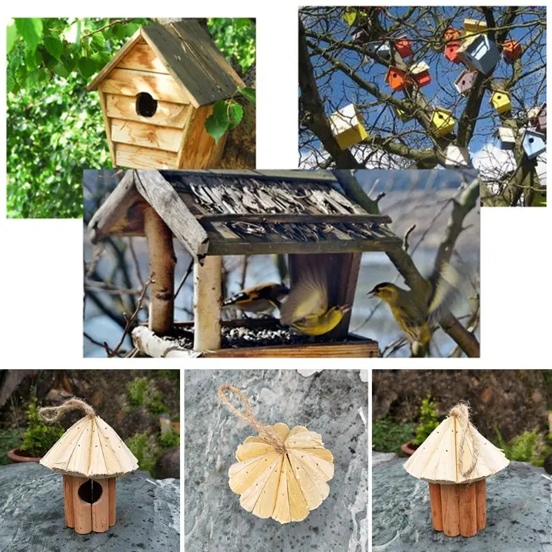 Fir Cone Bird House Wooden Birds Nest Handmade Wood Crafts With Rope Lanyard Hanging Birdhouse