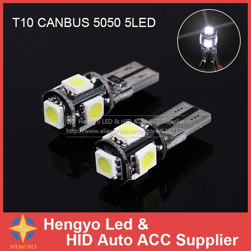 

Free Shipping Error Free Bulbs 10pcs/Lot Canbus T10 5smd 5050 LED car Light Canbus W5W 194 5050 5SMD Car Styling Parking Light