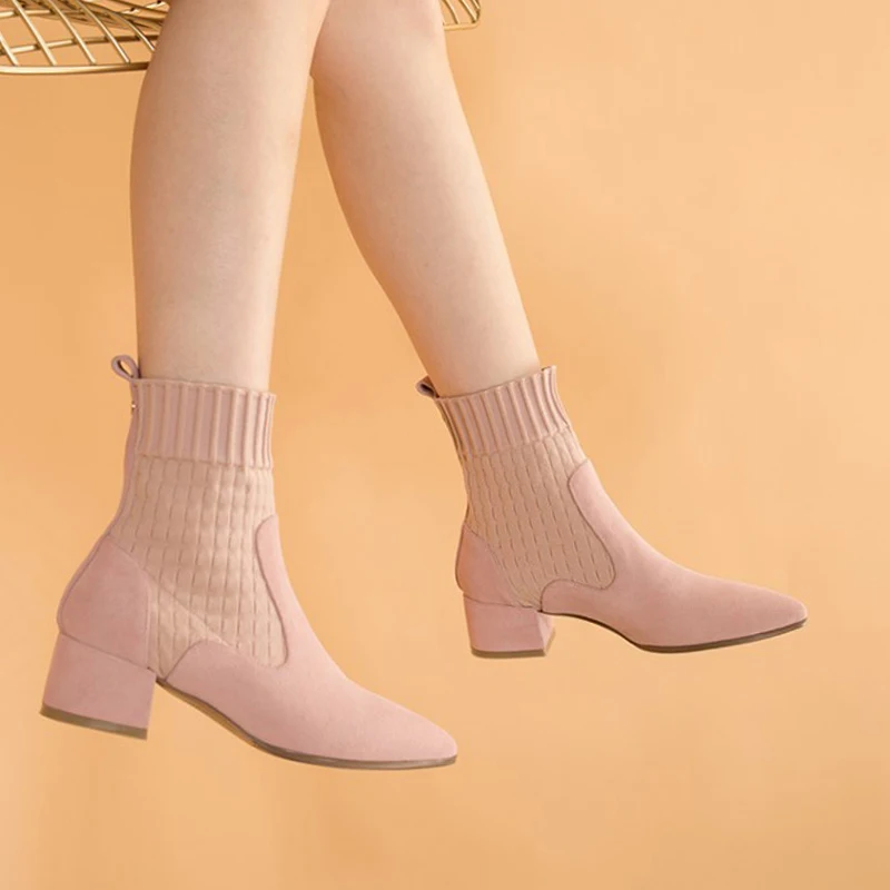 Show Calcetín Show As Moda Rosa Slim De Tobillo Del Invierno Dedo Tacón Puntiagudo Tejer Botas Mujer as Grueso Marca Diseño Pie Damas 7HU1qnHwS