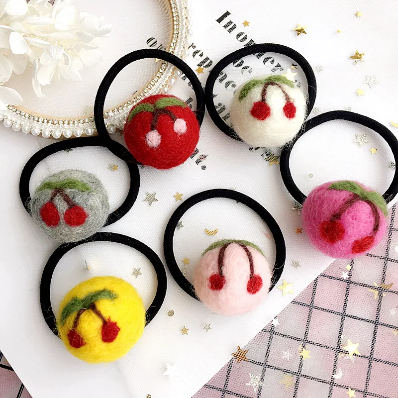 

Korea Handmade Cute Cartoon Lanolin Cherry Elastic Hair Bands For Kids Children Girl Head wear Accessories-SWKEHRB010C5