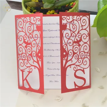 

Personalized initials design laser cut red invitation card for wedding