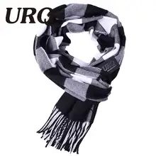 URQ, мягкий кашемировый шарф для мужчин и женщин, унисекс, клетчатые шарфы, мужской шарф, зимний теплый пашиминовый шарф, черный цвет, A3A17532