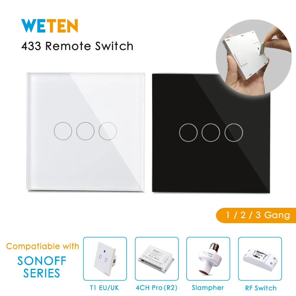 

433Mhz Remote Control Touch Switch for Sonoff T1 EU UK Sonoff 4CH Pro R2 Slampher 433 RF Remote Control Light Switch