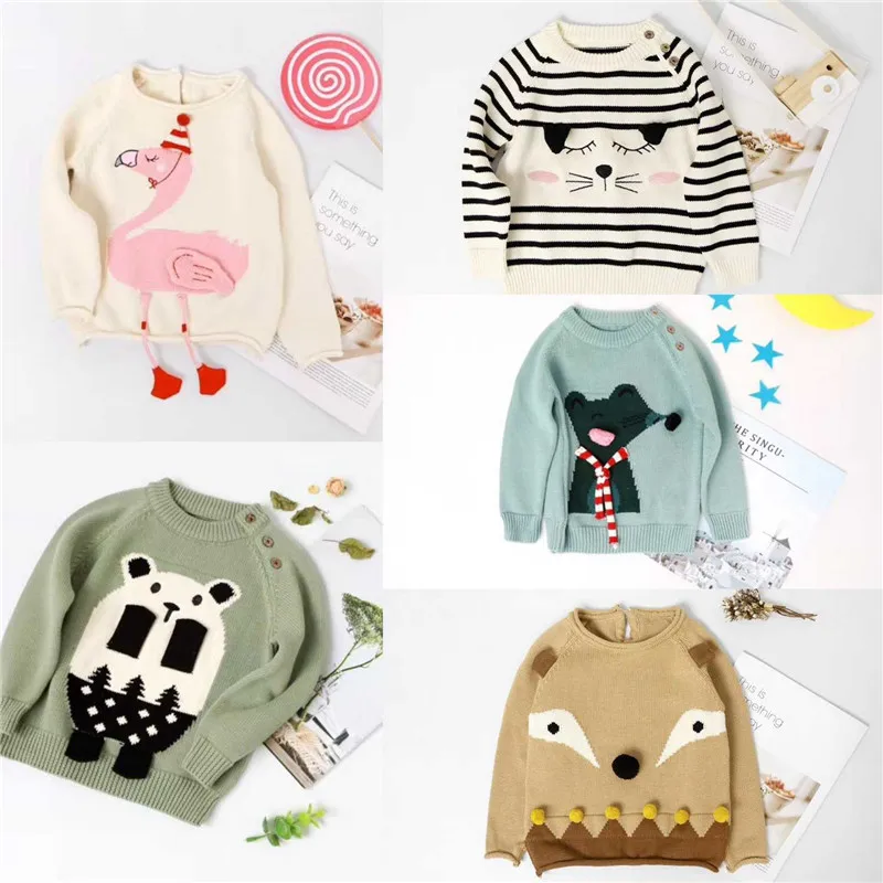 

EnkeliBB Super Cute Kids Winter Animal Sweaters Flamingo/Fox Baby Tops Boy Girl Autumn Knitting Sweater Lovely Child Winter Tops