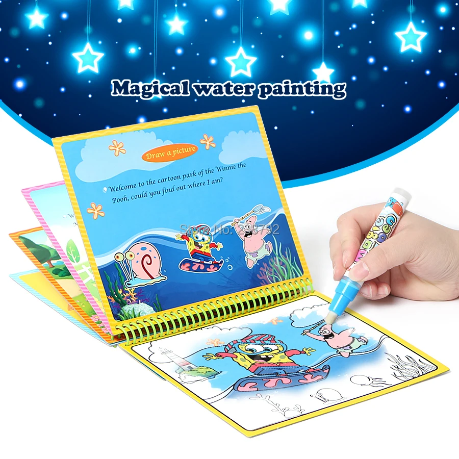 Magical Cartoon water painting Water Drawing Book With 1 Magic Pen