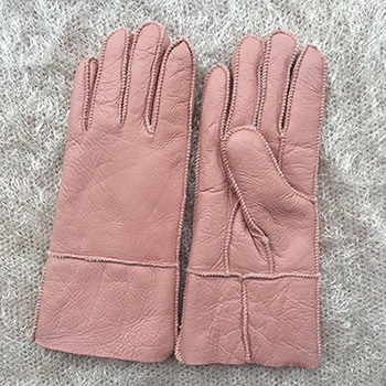 Winter Genuine Leather Gloves Sheepskin Soft Women Warm Solid Color Mittens Wear