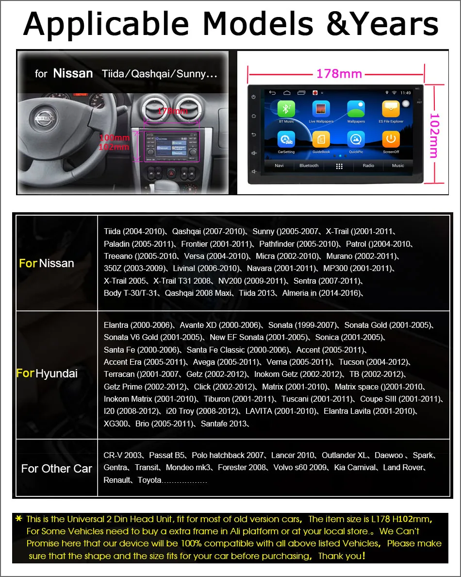 Excellent 2 din android car radio dvd multimedia player gps navigation audio system Double 2din for nissan golf vw Quad-Core Android 5