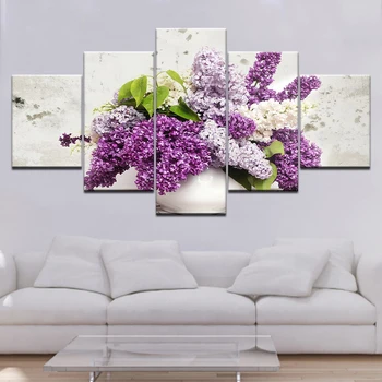 

Lilac in a vase flowers 5 Panels HD Print Wall Art modern Modular Poster art Canvas painting for Living Room Home Decor