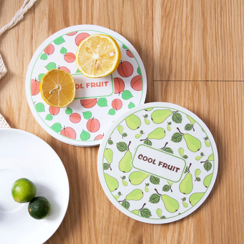

Table Mat Coffee Mug Drinks Holder Mat Tea Wooden Coasters For Drinks Strawberry, peach, pear Coasters Cup
