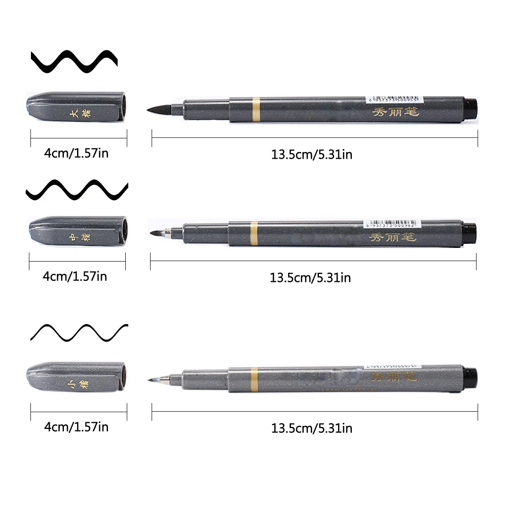 Umitive, 3 размера, черная чернильная ручка для каллиграфии, для начинающих, для письма, подпись, перезаправляемый с кисточкой, маркеры, канцелярские принадлежности