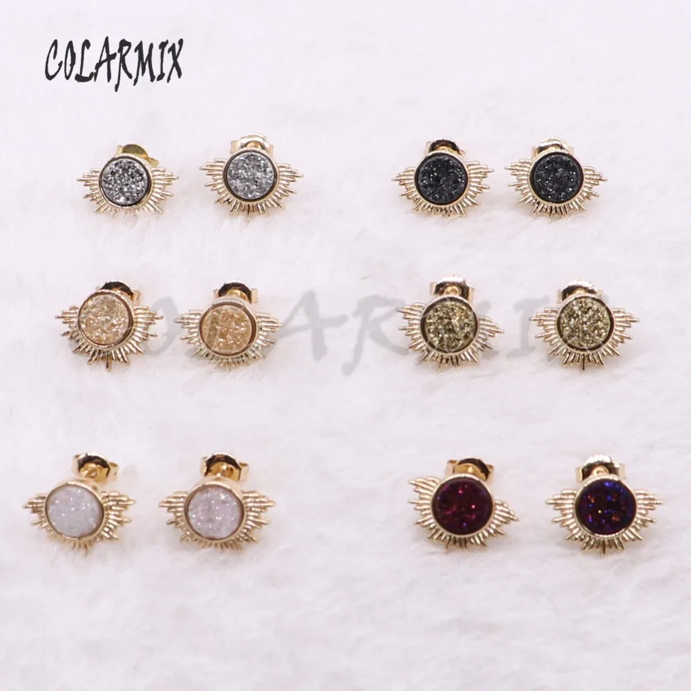 10 пар носков разного Druzy серьги-гвоздики geode камень половина Солнечный бусы ручной работы ювелирные изделия из жемчуга для женщин ювелирных изделий для женщин 3913