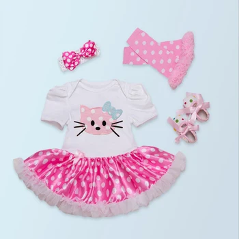 

4PCs per Set Short Sleeves 2Colors Available Baby Girl Cat Animal Tutu Dress Infant Outfit Leggings Shoes Headband 0-24Motnths