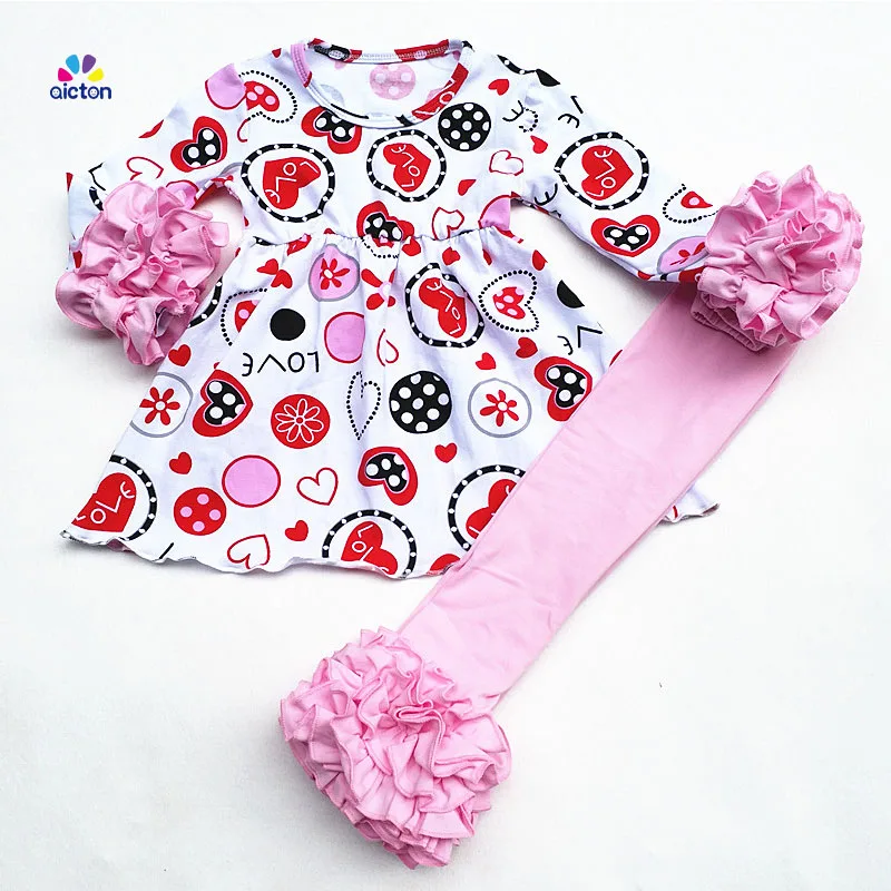 

2018 New Design Two Piece Girl Boutique Valentine's Day Custom Outfits Long Sleeve Online Shopping China Clothes Girl Cotton