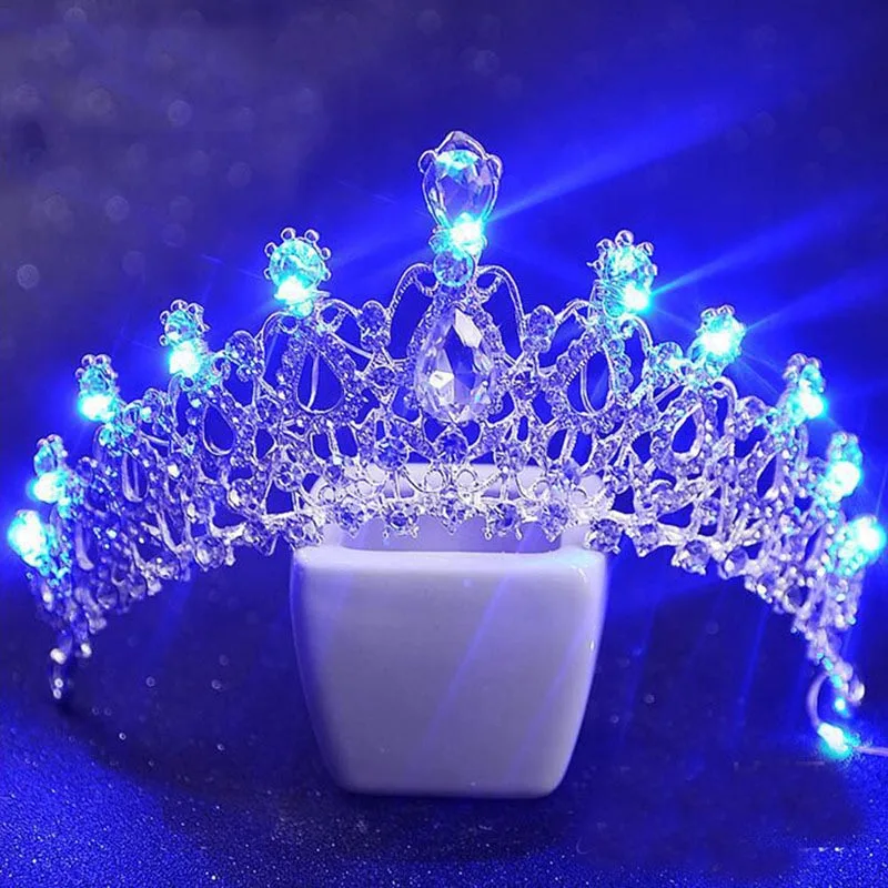 tiara luminosa com strass para tiara brilhante com strass de pérola luz azul para diadema para festa