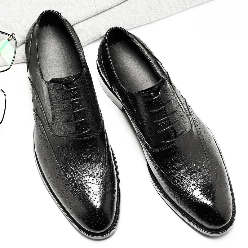 Moda Genuínos Casamento Sapatos wine Festa Inglaterra Negócios 2018 end De Black Novos Dos Padrão Red Avestruz Apontou High Couro Homens FExxw6nBq1
