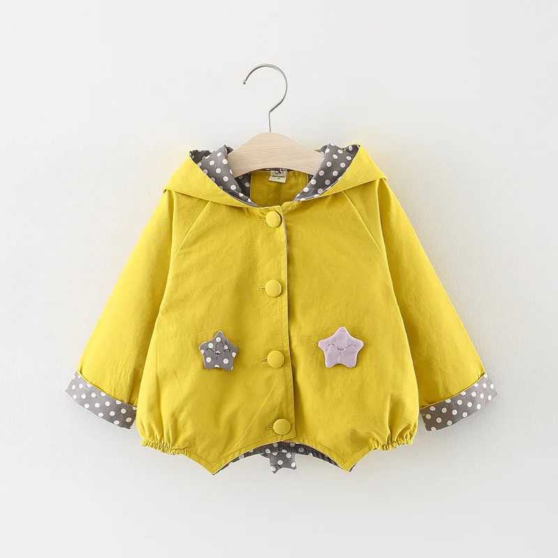 

Spring Girls Jackets Hooded Dots Fashion Children's Coat Stars Toddler Girl Clothes Cotton Child Outerwear Baby Clothes 3 Years