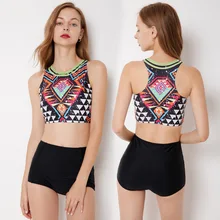 Купальник с высокой талией бикини женский в бразильском стиле для плавания женский сексуальный раздельный пояс полиэстер принт бикини
